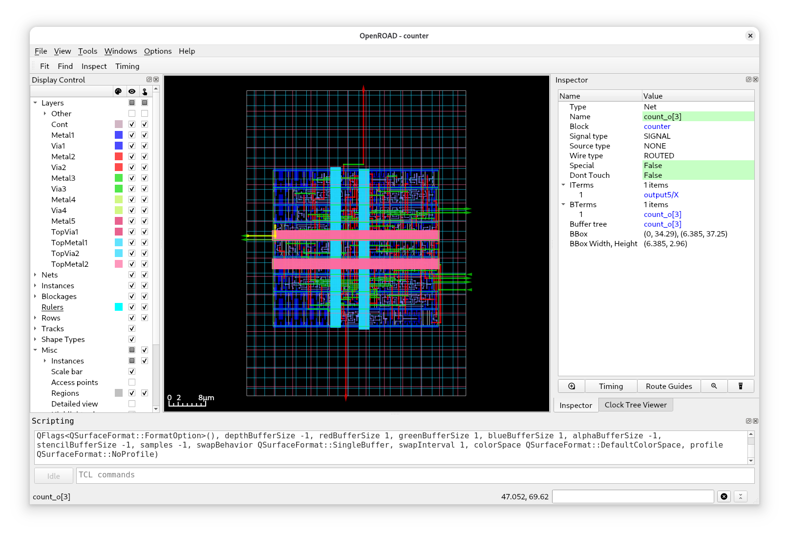 The design in OpenROAD GUI